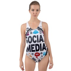 Social Media Computer Internet Typography Text Poster Cut-out Back One Piece Swimsuit by Ket1n9