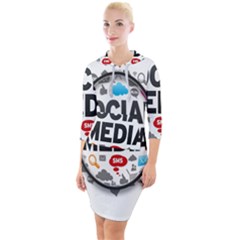 Social Media Computer Internet Typography Text Poster Quarter Sleeve Hood Bodycon Dress