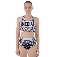 Social Media Computer Internet Typography Text Poster Racer Back Bikini Set by Ket1n9