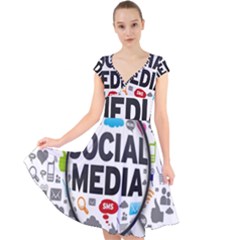 Social Media Computer Internet Typography Text Poster Cap Sleeve Front Wrap Midi Dress by Ket1n9