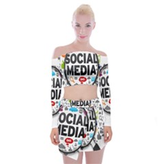 Social Media Computer Internet Typography Text Poster Off Shoulder Top With Mini Skirt Set by Ket1n9