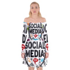 Social Media Computer Internet Typography Text Poster Off Shoulder Skater Dress by Ket1n9