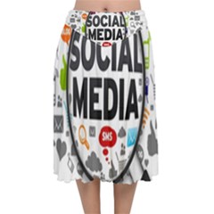 Social Media Computer Internet Typography Text Poster Velvet Flared Midi Skirt