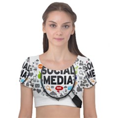 Social Media Computer Internet Typography Text Poster Velvet Short Sleeve Crop Top  by Ket1n9