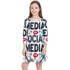 Social Media Computer Internet Typography Text Poster Kids  Quarter Sleeve Skater Dress