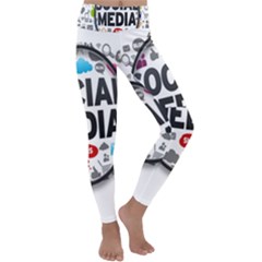 Social Media Computer Internet Typography Text Poster Kids  Lightweight Velour Classic Yoga Leggings by Ket1n9