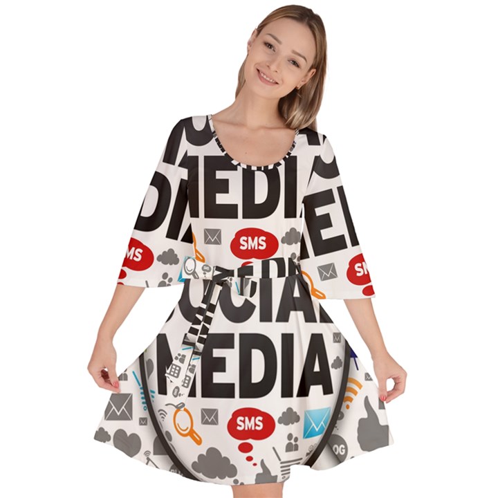 Social Media Computer Internet Typography Text Poster Velour Kimono Dress