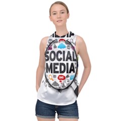 Social Media Computer Internet Typography Text Poster High Neck Satin Top by Ket1n9