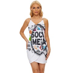 Social Media Computer Internet Typography Text Poster Wrap Tie Front Dress by Ket1n9