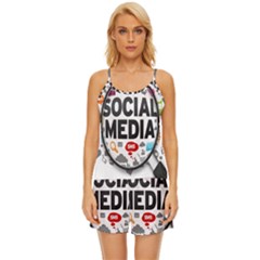 Social Media Computer Internet Typography Text Poster Satin Pajama Short Set by Ket1n9