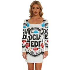 Social Media Computer Internet Typography Text Poster Long Sleeve Square Neck Bodycon Velvet Dress by Ket1n9