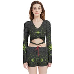 Green Android Honeycomb Gree Velvet Wrap Crop Top And Shorts Set by Ket1n9