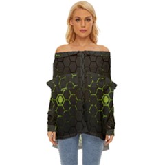 Green Android Honeycomb Gree Off Shoulder Chiffon Pocket Shirt by Ket1n9