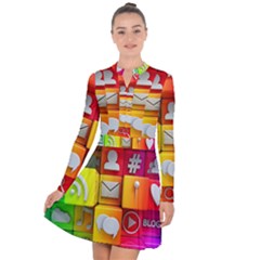 Colorful 3d Social Media Long Sleeve Panel Dress by Ket1n9