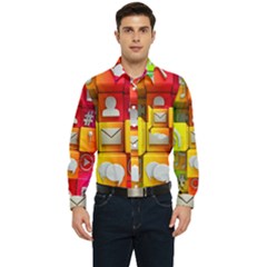 Colorful 3d Social Media Men s Long Sleeve Pocket Shirt 