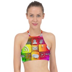 Colorful 3d Social Media Halter Bikini Top