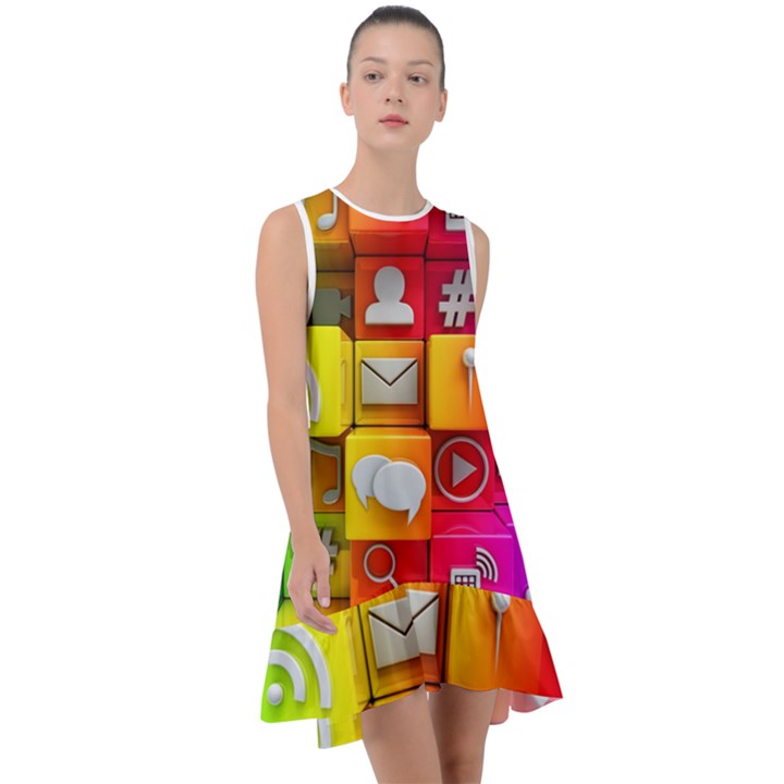 Colorful 3d Social Media Frill Swing Dress