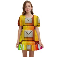 Colorful 3d Social Media Kids  Short Sleeve Dolly Dress by Ket1n9