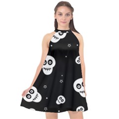 Skull Pattern Halter Neckline Chiffon Dress  by Ket1n9