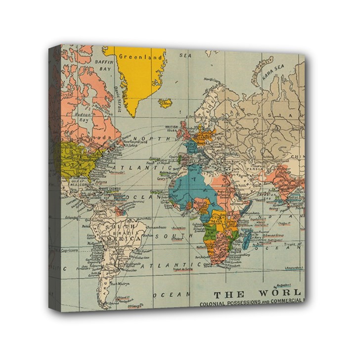 Vintage World Map Mini Canvas 6  x 6  (Stretched)