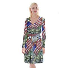 Usa United States Of America Images Independence Day Long Sleeve Velvet Front Wrap Dress by Ket1n9