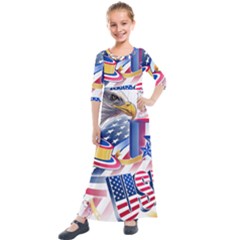 United States Of America Usa  Images Independence Day Kids  Quarter Sleeve Maxi Dress by Ket1n9