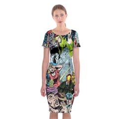 Vintage Horror Collage Pattern Classic Short Sleeve Midi Dress by Ket1n9