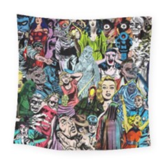 Vintage Horror Collage Pattern Square Tapestry (large) by Ket1n9