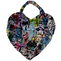 Vintage Horror Collage Pattern Giant Heart Shaped Tote by Ket1n9