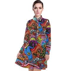 Art Color Dark Detail Monsters Psychedelic Long Sleeve Chiffon Shirt Dress by Ket1n9