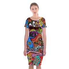 Art Color Dark Detail Monsters Psychedelic Classic Short Sleeve Midi Dress by Ket1n9