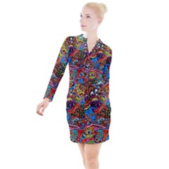 Art Color Dark Detail Monsters Psychedelic Button Long Sleeve Dress by Ket1n9