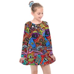 Art Color Dark Detail Monsters Psychedelic Kids  Long Sleeve Dress by Ket1n9