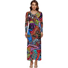 Art Color Dark Detail Monsters Psychedelic Long Sleeve Longline Maxi Dress