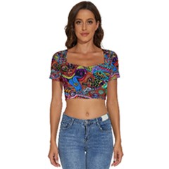 Art Color Dark Detail Monsters Psychedelic Short Sleeve Square Neckline Crop Top  by Ket1n9