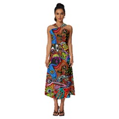 Art Color Dark Detail Monsters Psychedelic Sleeveless Cross Front Cocktail Midi Chiffon Dress by Ket1n9