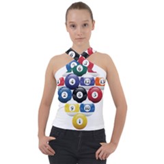 Racked Billiard Pool Balls Cross Neck Velour Top