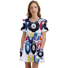 Racked Billiard Pool Balls Kids  Frilly Sleeves Pocket Dress