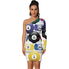 Racked Billiard Pool Balls Long Sleeve One Shoulder Mini Dress