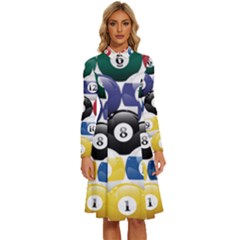 Racked Billiard Pool Balls Long Sleeve Shirt Collar A-Line Dress