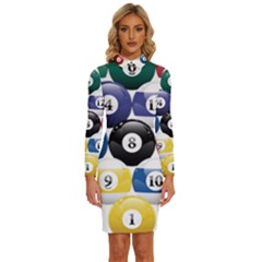 Racked Billiard Pool Balls Long Sleeve Shirt Collar Bodycon Dress