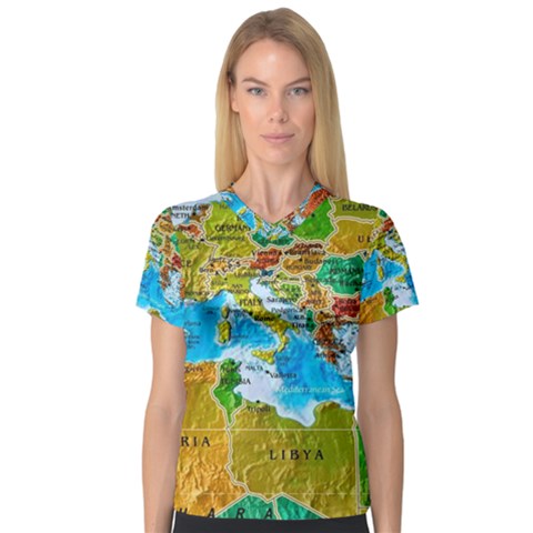 World Map V-neck Sport Mesh T-shirt by Ket1n9