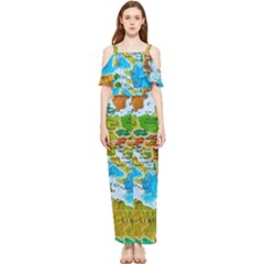 World Map Draped Sleeveless Chiffon Jumpsuit by Ket1n9