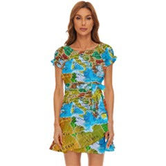 World Map Puff Sleeve Frill Dress by Ket1n9