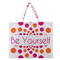 Be Yourself Pink Orange Dots Circular Zipper Large Tote Bag by Ket1n9