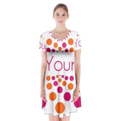 Be Yourself Pink Orange Dots Circular Short Sleeve V-neck Flare Dress by Ket1n9