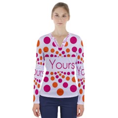 Be Yourself Pink Orange Dots Circular V-neck Long Sleeve Top by Ket1n9