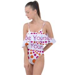 Be Yourself Pink Orange Dots Circular Drape Piece Swimsuit by Ket1n9