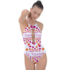 Be Yourself Pink Orange Dots Circular Plunge Cut Halter Swimsuit by Ket1n9