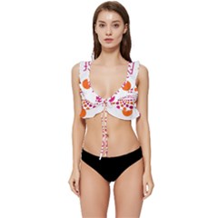 Be Yourself Pink Orange Dots Circular Low Cut Ruffle Edge Bikini Top by Ket1n9